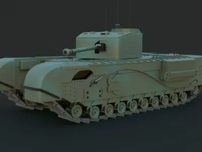 Churchill Tank - WW2 Infantry Support  - Blender Rigged 3D model
