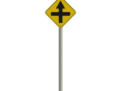 Crossroad Ahead Side Roads to Left and Right Traffic Sign 3D model