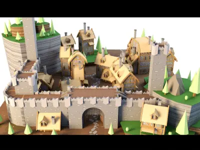 Cartoon Medieval Castle- 3d Model 3D model