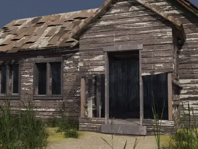 Abandoned Wooden House Game Ready PBR Textured 2K Low Poly Model Low-poly 3D model