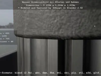 Hinweisschild Wasser mit Pfosten und Rahmen Low-poly 3D model