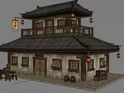 Tang Dynasty Inn Ancient China Low-poly 3D model