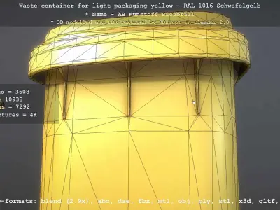 Waste container for light packaging yellow - RAL 1016  Low-poly 3D model