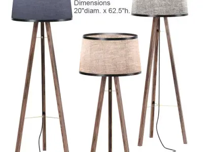 Tripod Wood Floor Lamp 3D model