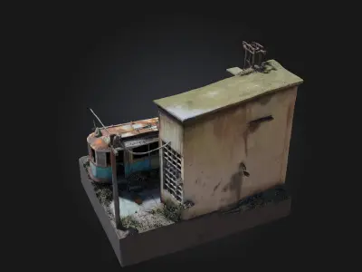 Abandoned Tram Diorama  Rusted Memories on Forgotten Rails 3D model