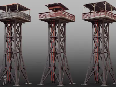Watchtowers set Low-poly 3D model