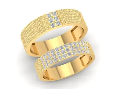 Luxury Textured Pave Wedding Band Set with S Diamond Accent 794 3D print model