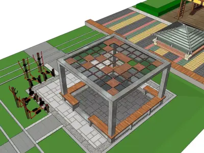 park along pargola landscape sketchup model 3D model