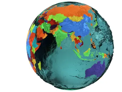  Earth Water 3D Globe Countries   Low-poly 3D model