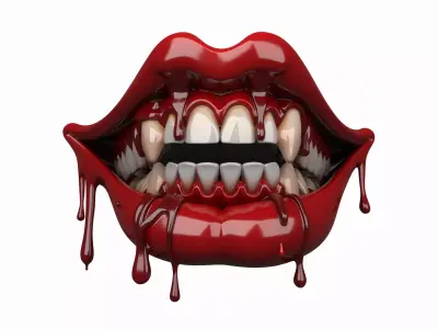 Premium 3D Model of Vampire Fang Dentures with Blood Drips 3D model