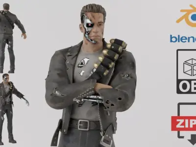 Terminator battle-worn Rigged Low-poly 3D model