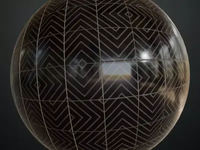 Modern Glossy Black Concentric Square Tiles PBR Seamless Texture