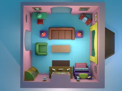The Simpsons House Living Room 3D Low-poly 3D model