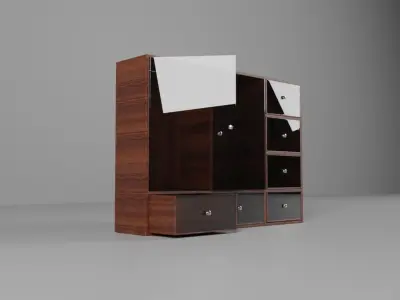 wooden cabinet design glass door Low-poly 3D model