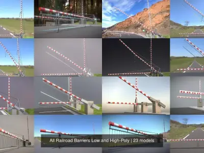 All Railroad Barriers Low and High-Poly 3D Model Pack