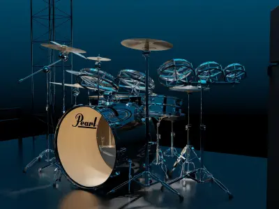 Drums Pearl Full Set with Cymbals and Rototoms 3D model