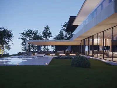 ProVis3D 012 - Lake Huron Villa House Night 3D model