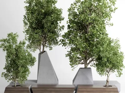 concrete box plants on stand - Urban Furniture Bench outdoor 197 3D model