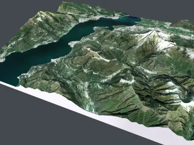 Mountain landscape and city Colico Italy 3D model