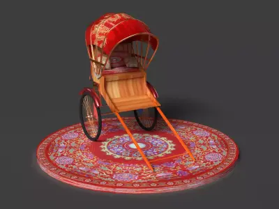 Chinese rickshaw Low-poly 3D model