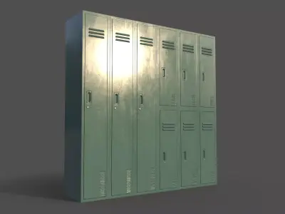 PBR School Gym Locker 06 - Green Light Low-poly 3D model
