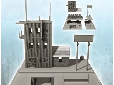 Protective bunker with elevated building panel and antennas 17 - 3D print model