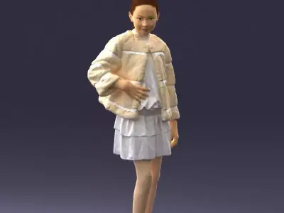 000366 Girl in White Dress and Fur Jacket Low-poly 3D model