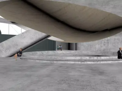 Futuristic Minimal Museum Atrium with Sculptural Concrete Ramp 3D model