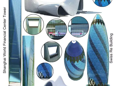 Shanghai World Financial Center and Swiss Re and Heydar Aliyev  3D model
