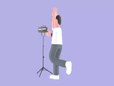Happy 3D Male Photographer Waving with Studio Light - Cartoon 3D model