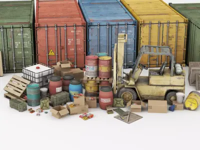 Game Industrial Warehouse Item Set Low-poly 3D model