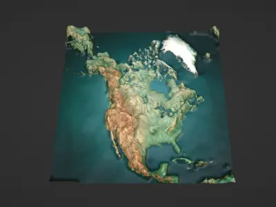 North America Map Topography Low-poly 3D model