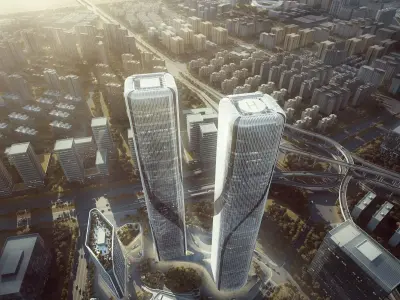 Modern Twisted Twin Skyscrapers Complex 3D model