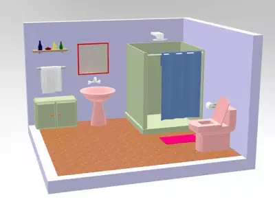 Cartoonish Bathroom Interior  Low-poly 3D model