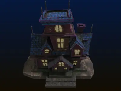 Cartoon style low poly Haunted house Low-poly 3D model