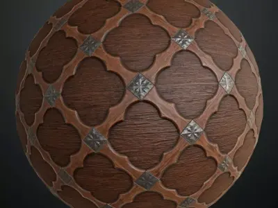 Medieval Arched Iron Lattice Wood Planks PBR Texture