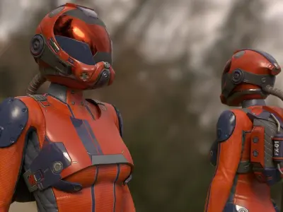 FX01 Female Space Suit Orange LITE VERSION Low-poly 3D model