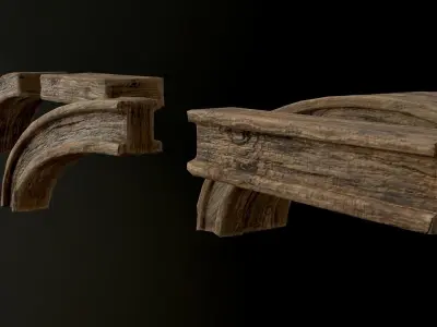 Wooden Arch and Windows Parts Planks 13 pieces and four assets Low-poly 3D model