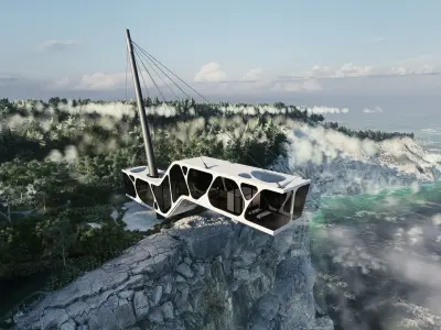 Cantilever Beach Mountain cliff house Organic  Revit Lumion 3D model