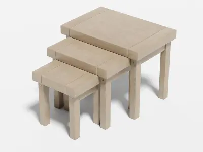 Nest of Tables in Light Oak - Set of 3 Nested Tables Low-poly 3D model