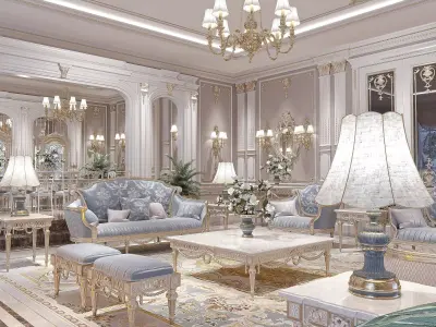 classical living room and dining room 3D model
