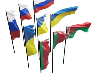 Flags of Russia Ukraine Belarus Free 3D model