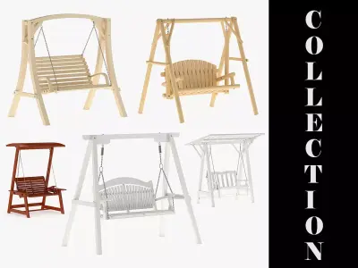 5 Wooden Swing Chairs Set 3D model