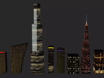 Buildings low poly skyscrapers at night Free low-poly 3D model