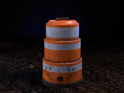 Beware black-yellow sign and orange cone gameready Low-poly 3D model