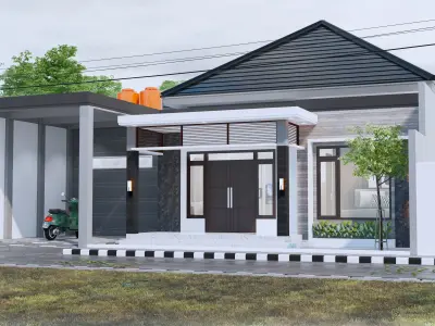 Minimalist Modern House one floor Full Interior Furniture 3D model