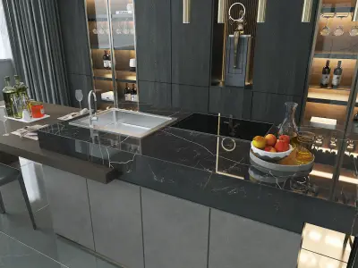 modern kitchen with island  3D model