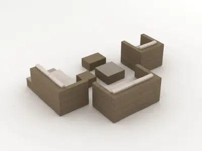 Modular Rattan Garden Furniture Set 001 3D model