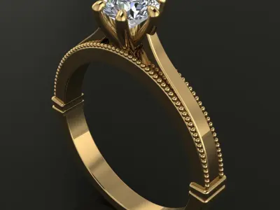 Solitaire 6 Prong Bead Gallery Engagement Ring 3D print model