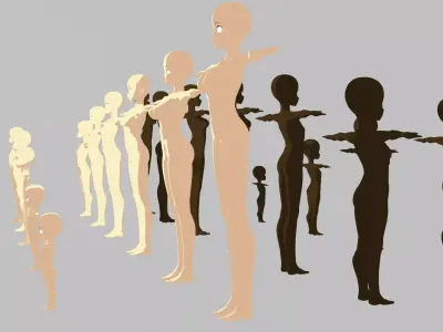 Rigged Black - White Female Characters Pack - x22 Manga models Low-poly 3D model